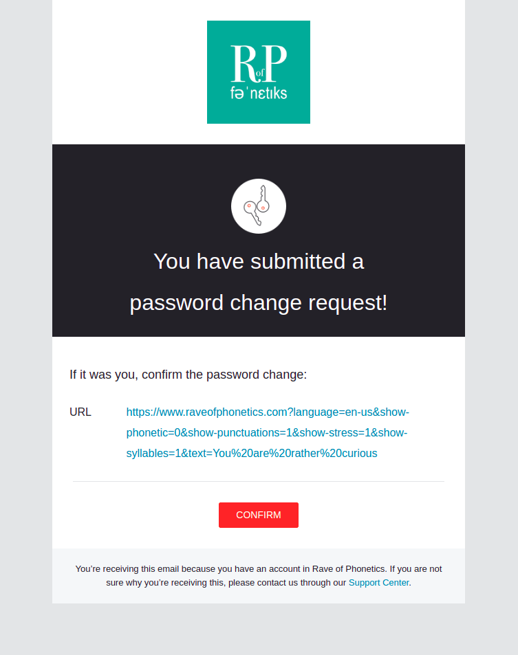 The template email has a link where the user configures his new password.