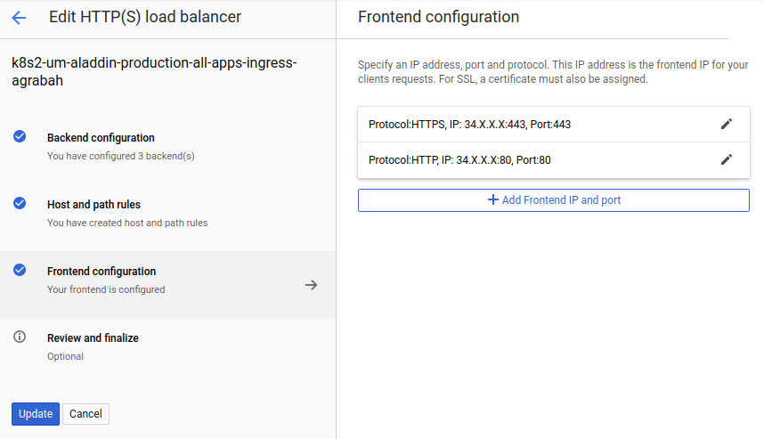 You have four options to configure you load balancer. The one highlighted is the frontend one. 