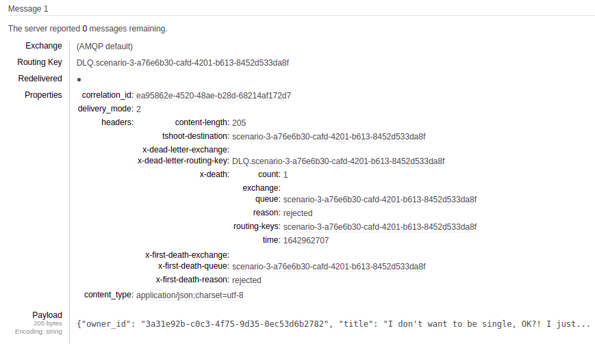 It shows the actual message contained in the DLQ queue.
