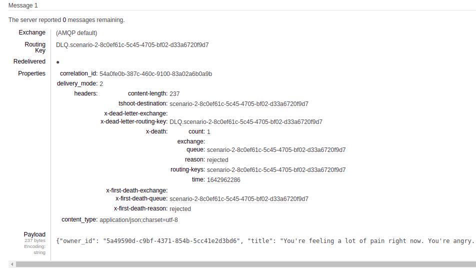 It shows the actual message contained in the DLQ queue.