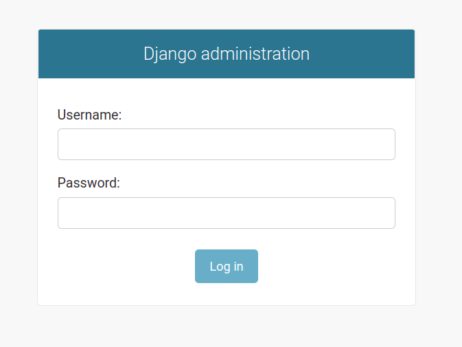 The Django default admin interface has two textboxes (username and password) and a login button.